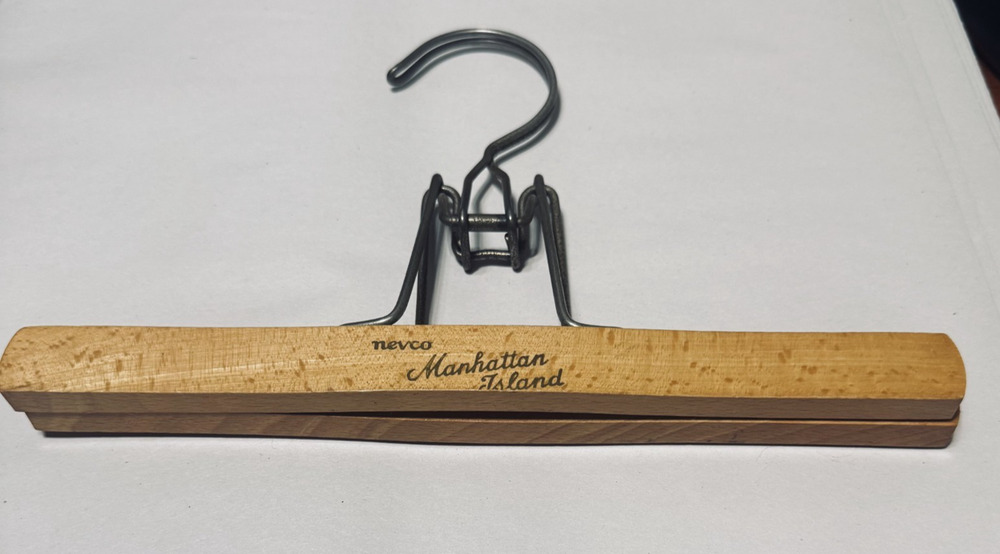 VTG NEVCO Clamp Wooden Hanger pants Manhattan Island NYC